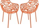 LeisureMod Modern Aluminum Stackable Patio Dining Armchair Set of 2, Orange