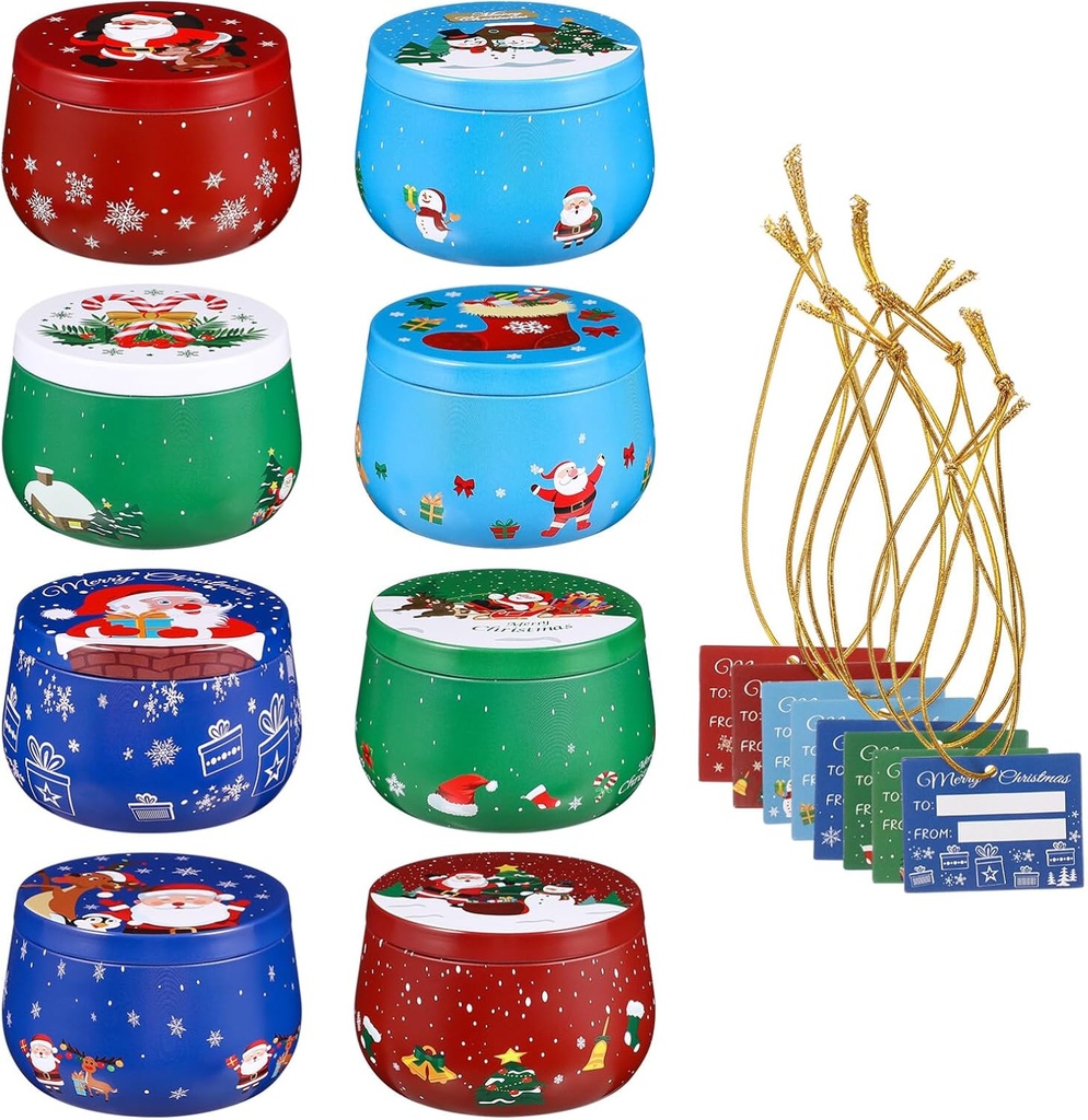 Cabilock Christmas Cookie Tins Christmas Tin Cans Candy Tins Candle Containers with Lids for Party Favors, Candy,Spices, Tea, DIY Candles, Dry Storage