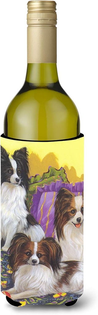 Caroline's Treasures PPP3144LITERK Papillon Party Pals Wine Bottle Hugger Bottle Cooler Sleeve Hugger Machine Washable Collapsible Insulator Beverage Insulated Holder