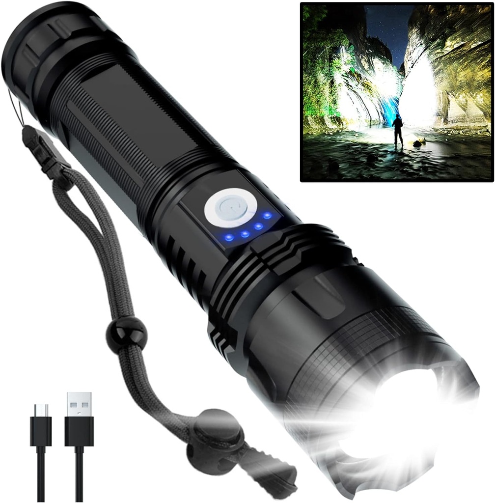 Rechargeable Flashlights High Lumens, 90000 Lumens Super Bright LED Flash Light, 5 Modes, IPX5 Waterproof Handheld Flash Light for Home, Emergencies, Camping