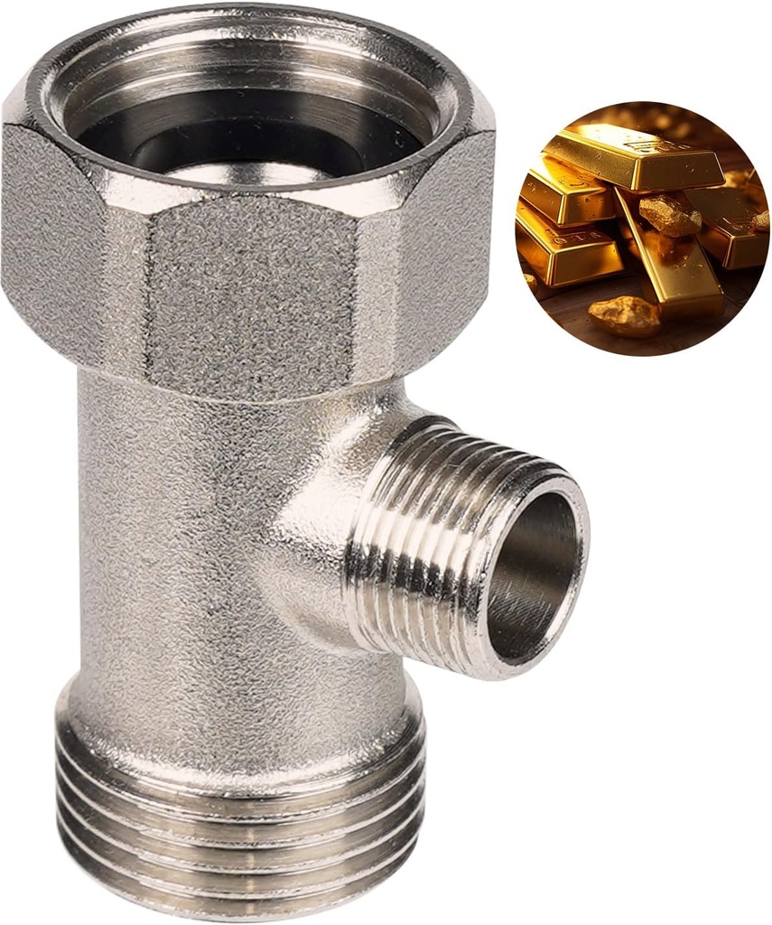 Hibbent Bidet T Adapter, Metal T Valve for Bidet(7/8” x 7/8” x 3/8”) or (15/16" x 15/16" x 9/16"), 3 Way Tee Connector Bidet Attachment for Toilet