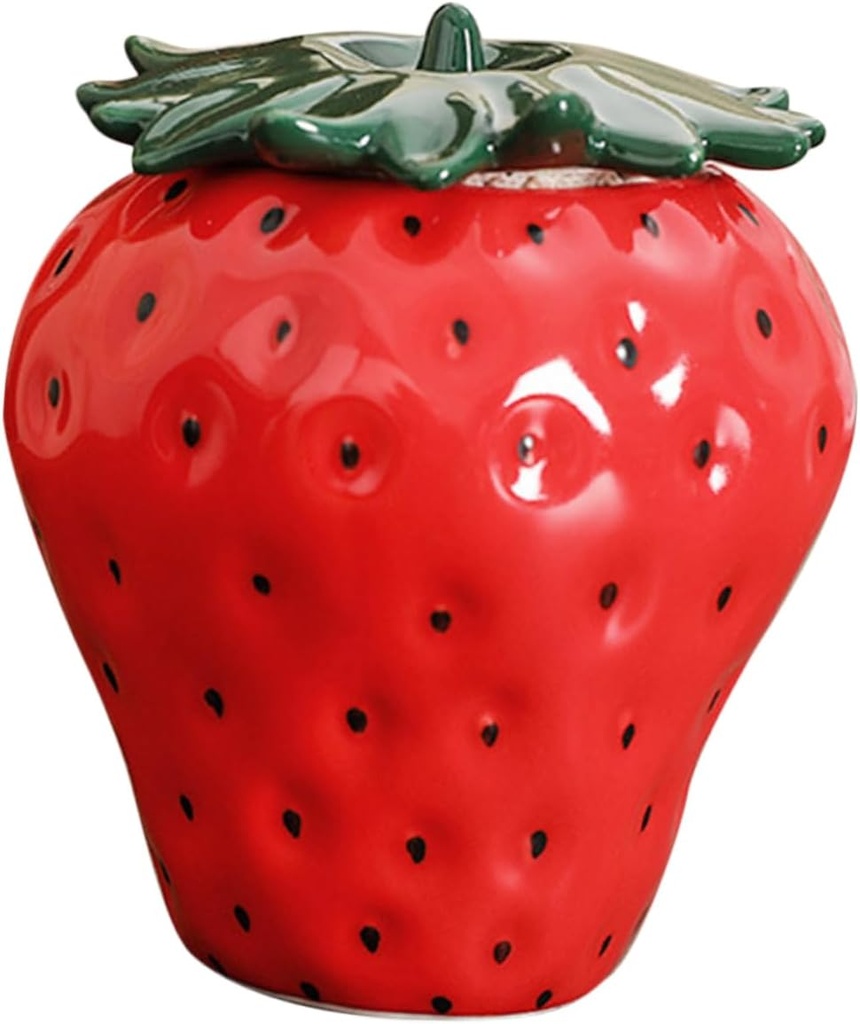 VOSAREA Ceramic Tea Canister Strawberry Shape Candy Jar Lids Airtight Storage Jar for Tea Leaves Cookies Candy
