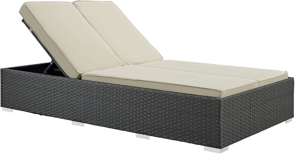 Modway Sojourn Wicker Rattan Outdoor Patio Sunbrella Fabric Double Chaise in Chocolate Beige