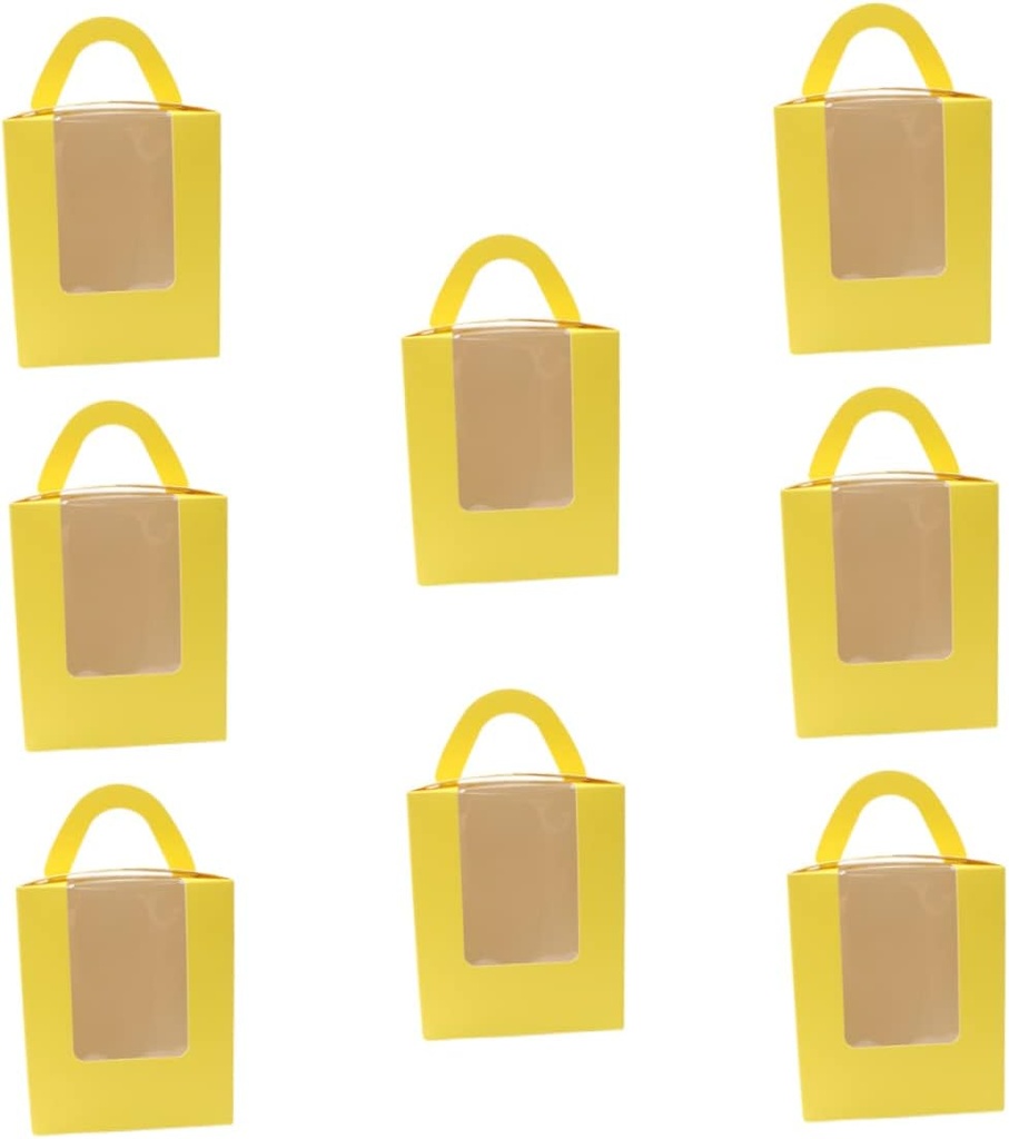 OUNONA Cupcake Boxes Handle and Lids 20pcs Yellow Pvc Window Inserts Cardboard Inserts for Baking and Gifting