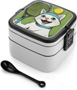 Tennis Queens Cat Lunch Box with Handle Stackable 2 Layer Leak-Proof Bento Box Portable Food Containers for Unisex