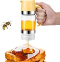 Glass Honey Dispenser Pot, No Drip 10 OZ Honey Jar with Handle, Durable Clear Maple Syrup Dispenser Dripper with Silicone Base and Stainless Steel Top for Coffee, Tea or Bread(Yellow)