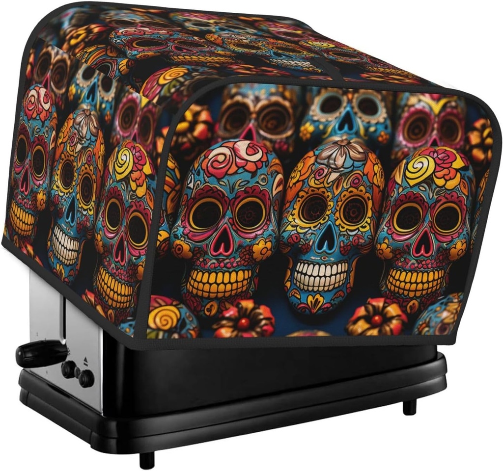 4 Slice Toaster Cover with Two Pockets for Storing knife Super Soft Appliance Cover Colorful Sugar Skulls Dust Cover for Kitchen Small Oven Cover Kitchen Bread Machine Protector Cover