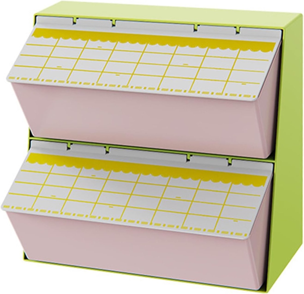 Organizer Tea Chest Space Saving Versatile with Lid Coffee Pod Holder Practical Container for Bathroom Cabinet Garage, Pink Green