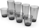 KOXIN-KARLU Hammered 15-ounce and 26-ounce Plastic Tumbler Acrylic Glasses, set of 8 Smoky Grey