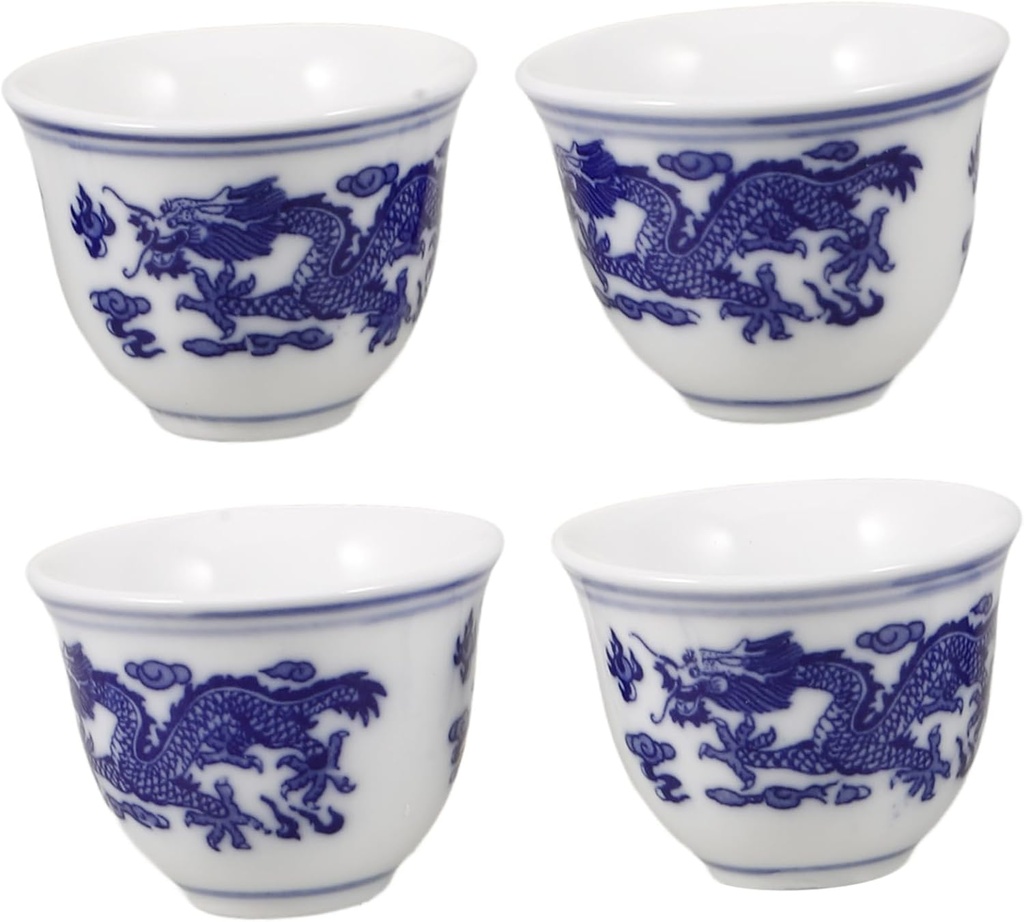 4pcs Blue and White Porcelain Chinese Teacups Small Ceramic Wine Cups Portable Sake Cups for Tea or Liquor