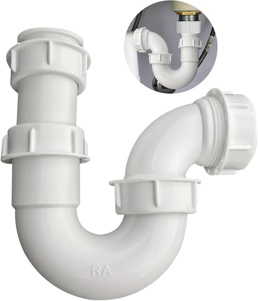 DIA 40MM Sink Drain Pipe Swivel P Trap with 75mm Water Seal for Bathroom & Kitchen - Easy Install Kitchen Sink Plumbing Kit