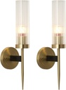 BOKT Modern Cylinder Sconces Wall Lighting Set of Two Mid Century Antique Brass Gold 1-Light Wall Sconce Set of 2 Clear Crystal Glass Wall Sconce Lamp for Bathroom