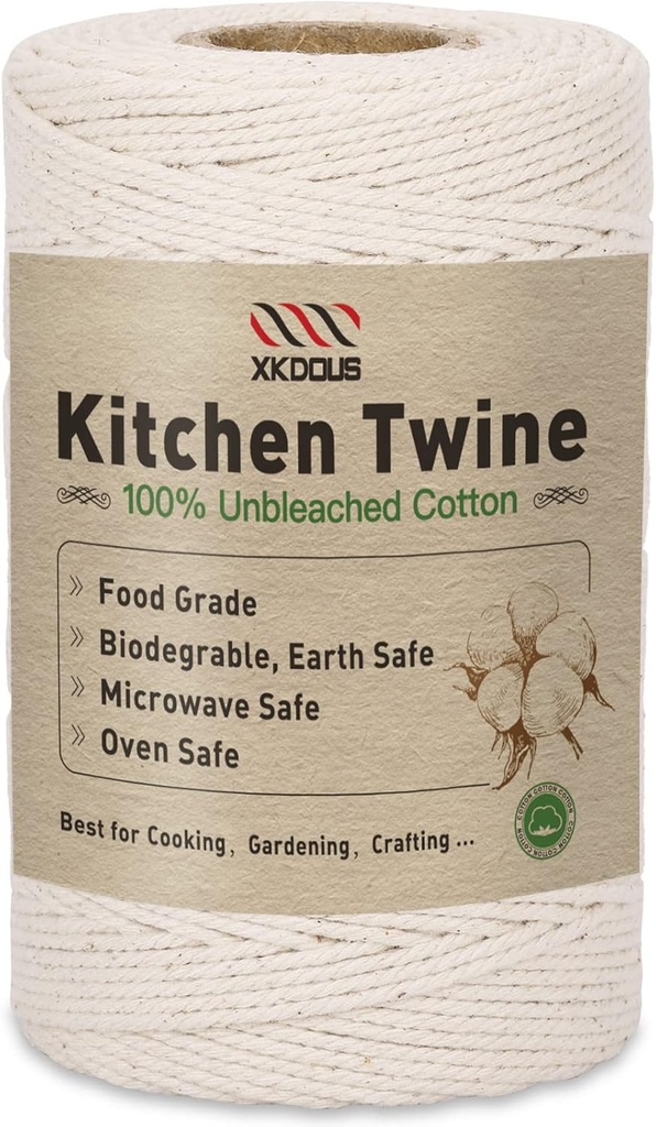XKDOUS 476ft Butchers Cooking Twine, 100% Cotton Kitchen Twine String, 2mm Cotton for Roasting, Trussing Poultry, Baking & Crafting