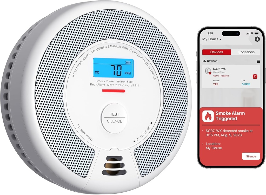 X-Sense Smart Smoke Detector Carbon Monoxide Detector Combo with Replaceable Battery, Wi-Fi Smoke and Carbon Monoxide Detector with Real-Time App Notifications, SC07-WX, 1-Pack