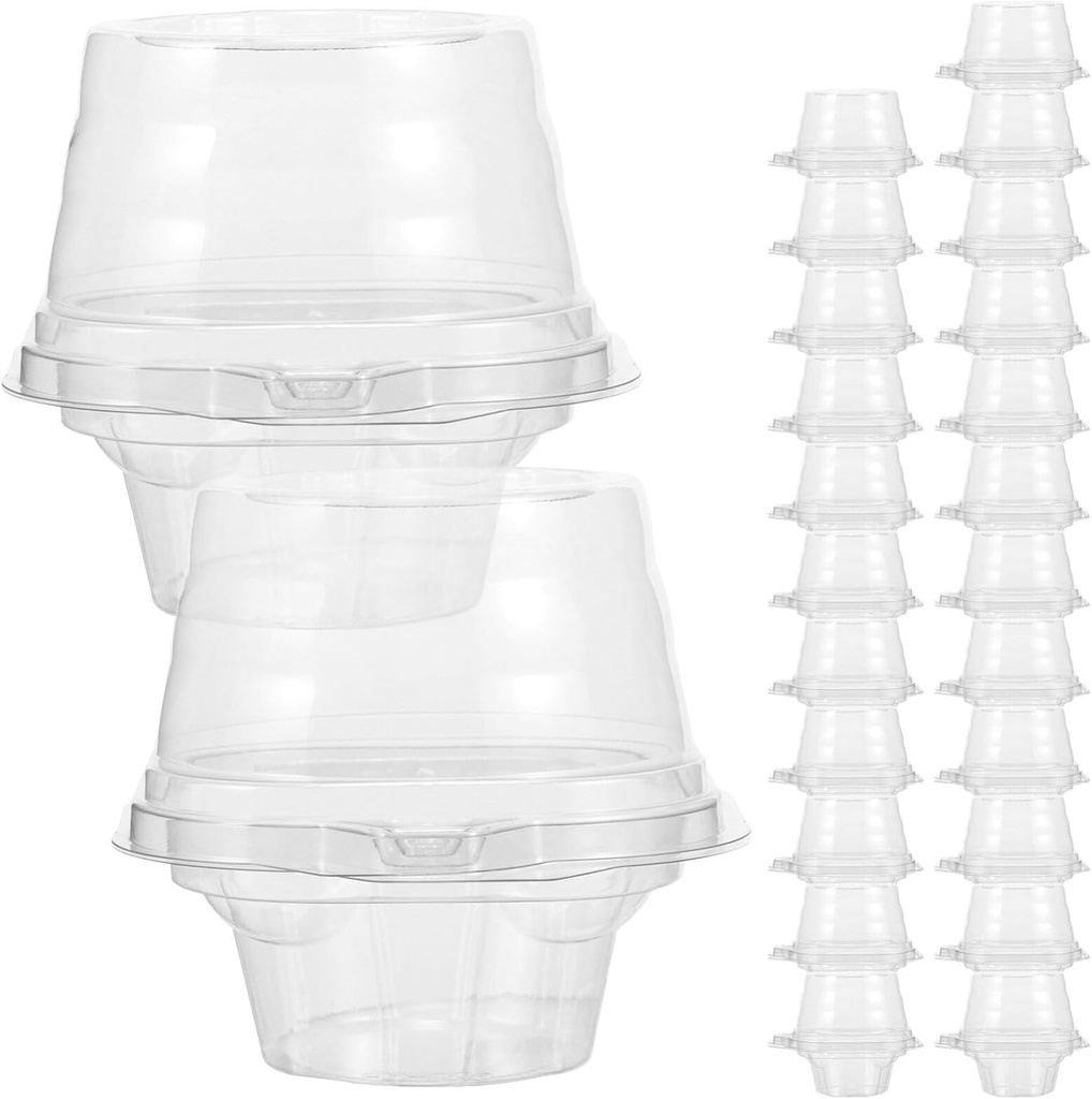 STOBAZA 25pcs Small Clear Cupcake Containers Lids Portable Bakery Box for Muffins for Birthdays Weddings Showers Made from Food-grade Pet Material