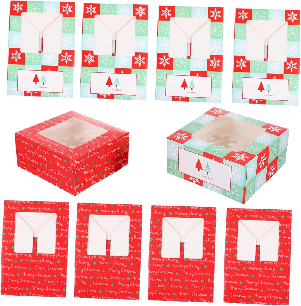 10Pcs Christmas Cake Packaging Boxes Cake Holders with Festive Design for Cupcakes Cookies and Treats Portable Container for Parties and Celebrations