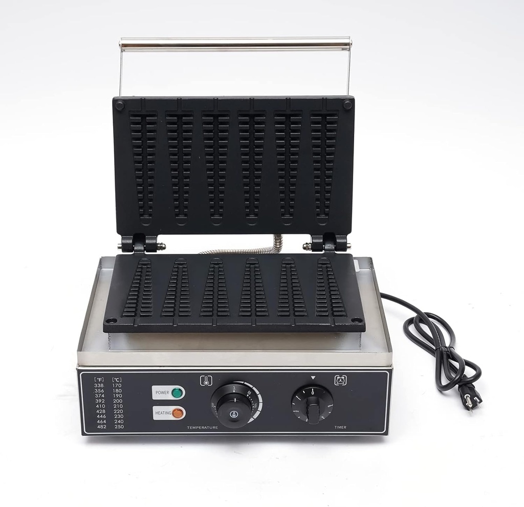 6 Grids Waffle Making Machine, 1550W Electric Waffle Maker with Non-Stick Coating 50-300°C Adjustable Temperature Double-Sided Heating Commercial Muffin Maker with Dual Independent Knobs