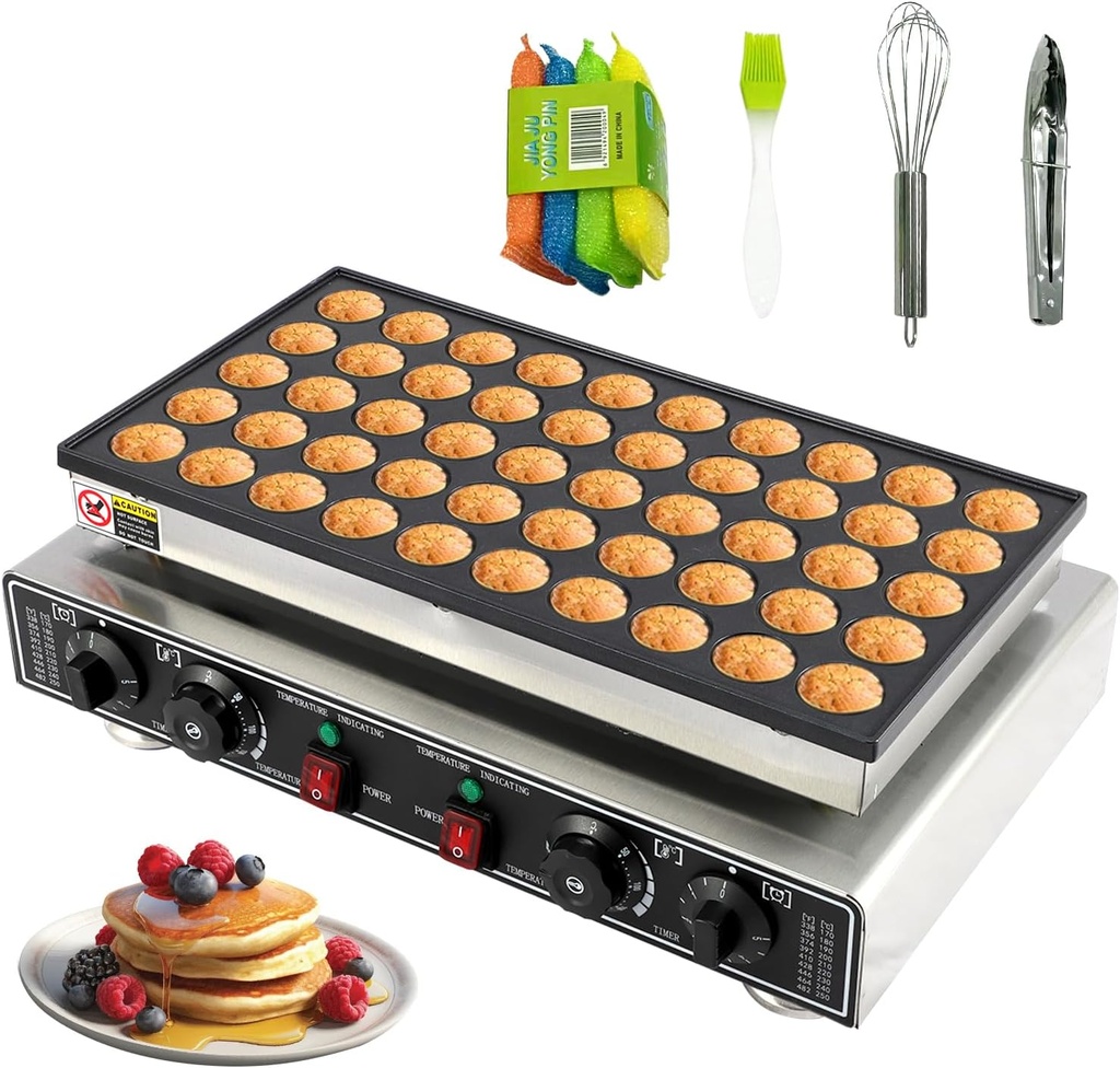 Mini Pancakes Maker Machine,50PCS Mini Dutch Pancake Maker, Adjustable Heat Multi-Use Poffertjes Pan,Commercial Electric Nonstick Waffle Maker Machine, Simple & Easy Baker for Home and Restaurants