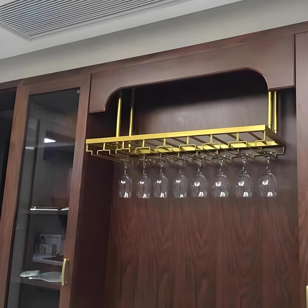 Ceiling Holder Hanging Goblet Rack, Upside Down Goblet Organizer Shelf, Creative Metal Wine Glass Shelves for Kitchen, Pantry, Cellar, Bar (Gold)(80x35cm(32x14inch))