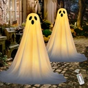 JOYIN 2 Pack 47'' Halloween Decorations Outdoor Light Up Ghost with Timer, Standing Ghost Halloween Decor with Warm String Light for Yard Porch Lawn Garden Party Supplies