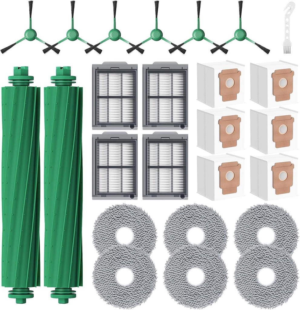 Replacement Parts for iRobot Roomba Plus 405 Combo/ 505 Combo Robot Vacuum, Roomba 405/505 Accessories Kits Include 2 Main Brush, 6 Vacuum Bags, 4 Filters, 6 Mop Pads, 6 Side Brushes, 1 Cleaning Brush