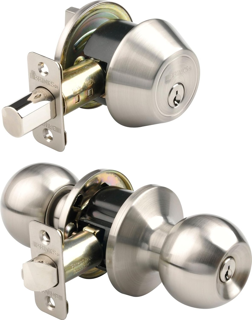Brinks 2704-119 Ball Style Keyed Alike Door Knob and Deadbolt Combo Pack, Satin Nickel