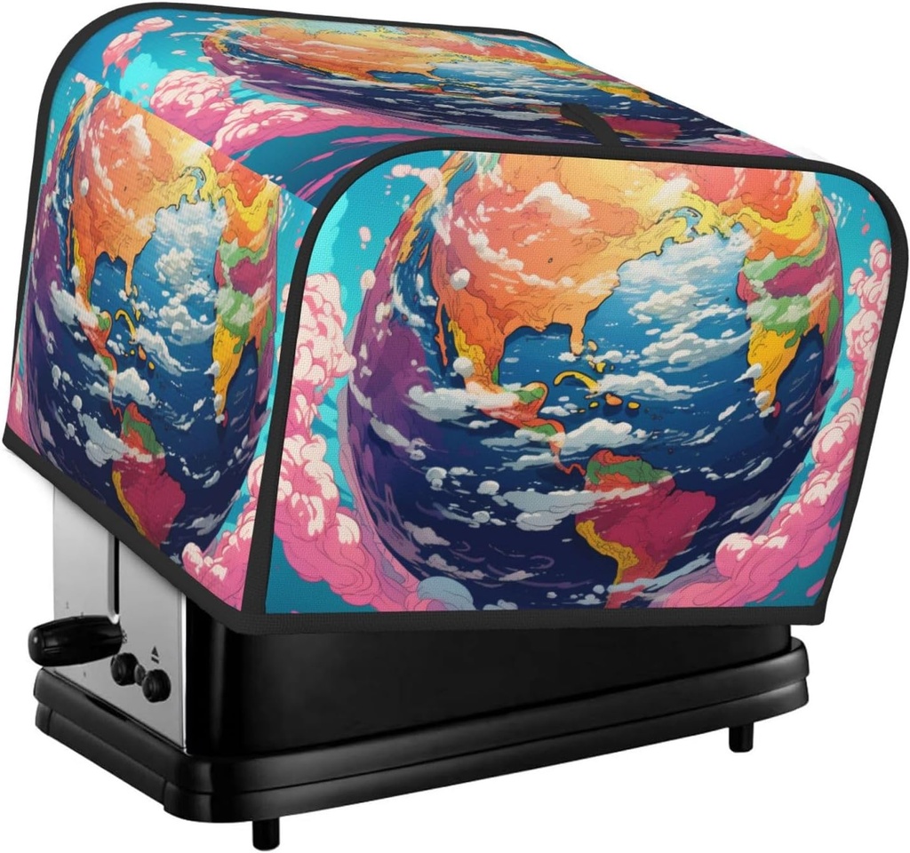 Oven Cover Kitchen Bread Machine Protector,4 Slice Toaster Cover For Home,Fingerprint Coaster Cover,Kitchen Small Appliance,Colorful Whimsical Earth