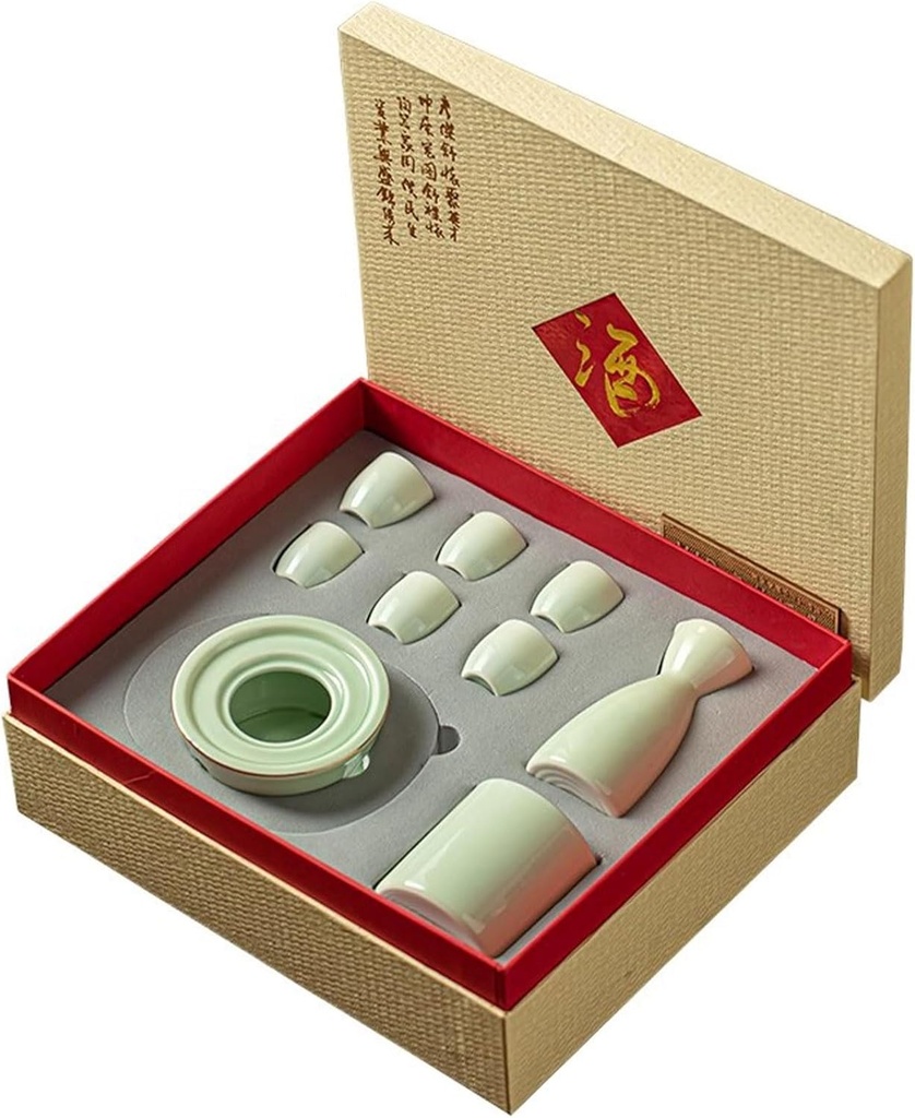 Traditional Candle Heated Sake Set - Elegant 9-Piece Office Tea Ware, for Sushi Restaurant
