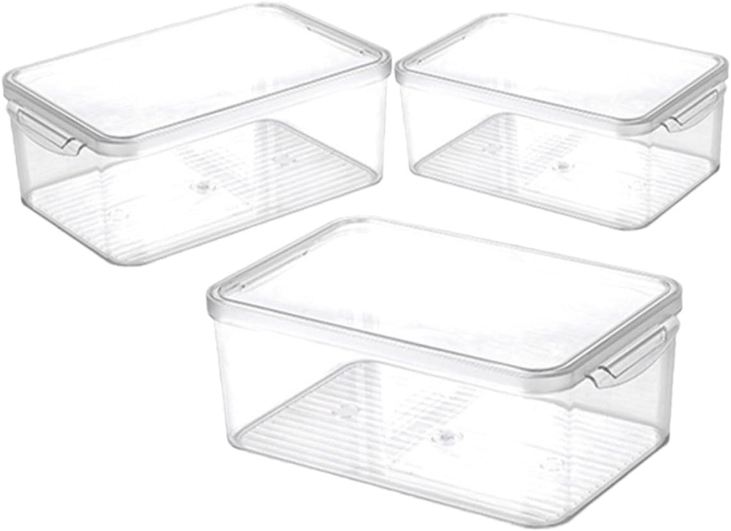 3pcs Stackable Refrigerator Organizer Bins Transparent Plastic Storage Containers for Food Fruits and Vegetables Lid Design for Efficient Fridge Organization