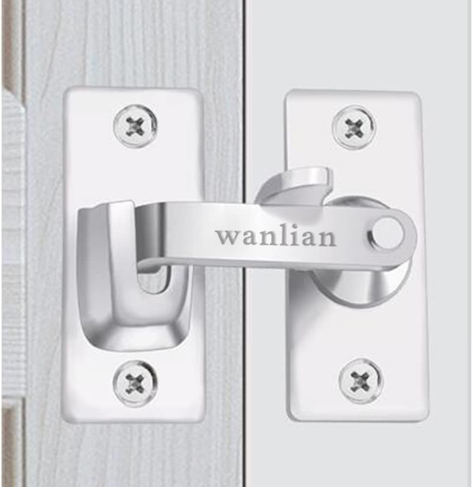 WANLIAN Door Lock Buckle Security Door Lock Bolt,Stainless Steel Gate Latch for Wooden Fences or Metal Gates Safety Sliding Door Latch Hardware Catch (Silver)