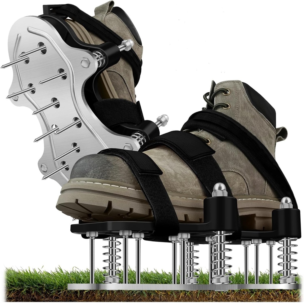 Lawn Aerator Shoes with Spring Base, Heavy-Duty Spike Shoes for Lawn Care, Essential Gardening Tools and Aerator Lawn Tool for Efficient Lawn Care (Metal)