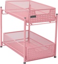 Mind Reader Accessory Organizer, Supply Storage, Makeup, Crafts, Office, Metal Mesh, 8"L x 12.5"W x 11.25"H, Pink