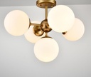 DIRYZON Mid Century Modern 5-Light Semi Flush Mount Ceiling Light,Brass Sputnik Ceiling Light with Opal Globe Glass for Living Room Bedroom Hallway