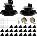 24 Pack Adjustable Deck Support Pedestal Kit, Deck Foundation Base, Height Adjustment 1-3/16" to 2-3/8", Plastic Deck Leveling Blocks with 48 Screws, 2 Tape & Screwdriver for Decks, Joists, Flooring
