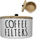 Coffee Filter Holder Filter Box Storage Container Rustic Filter Dispenser Basket with Lid for Counter Coffee Bar Accessories coffee canister (White)