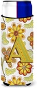 Letter A Floral Mustard and Green Ultra Beverage Insulators for slim cans
