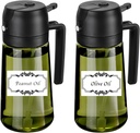 Oil Sprayer for Cooking-2 in 1 Olive Oil Dispenser, 16oz/470ml Light Blockage Green Bottle for Air Fryer, BBQ,Salad, Frying, Barbecue (2Green Bottle Black Cap)