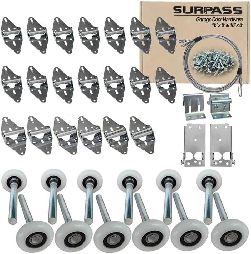 Surpass Garage Door Hardware Kit Roller/Hinge/Top Bracket/Wire Rope (for 16'x8' and 18'x8' Height Double Garage Doors)