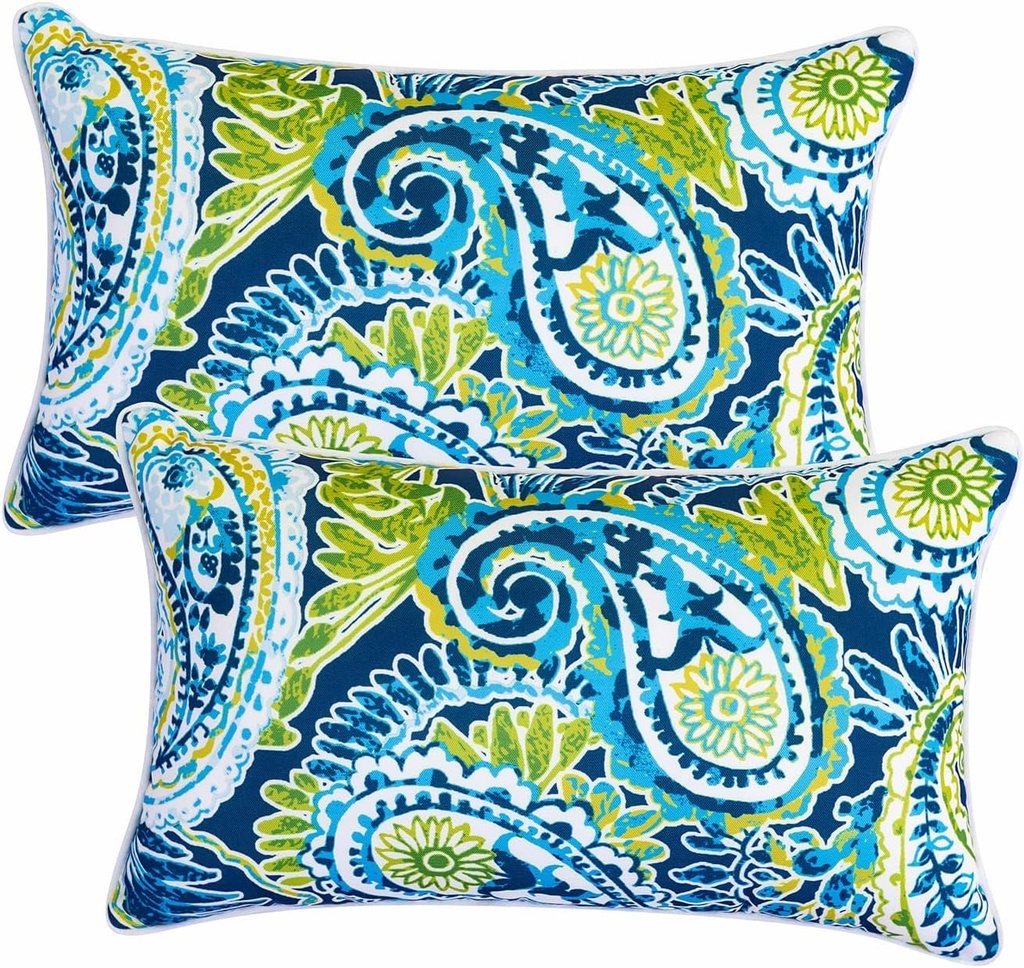 Pack of 2 Patio Lumbar Pillows, 12"x20" Fade Resistant Outdoor Waterproof Lumbar Pillow with Inners, Decorative Garden Lumbar Cushions for Home Patio Terrace Sofa Use