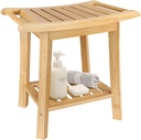 2-Tier Bamboo Shower Bench Small Shower Stool with Storage Shelf SPA Bathtub Shower Chair for Living Room Bedroom Bathroom, Natural