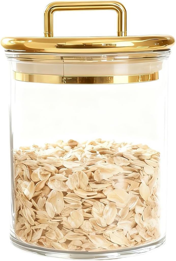 Acrylic Bathroom Storage Jar with Gold Lid – Airtight Clear Canister for Qtip Holder, Cotton Pad Jar, Bath Salt Container, Candy & Snack Canister, Vanity & Countertop Organizer 4.8"