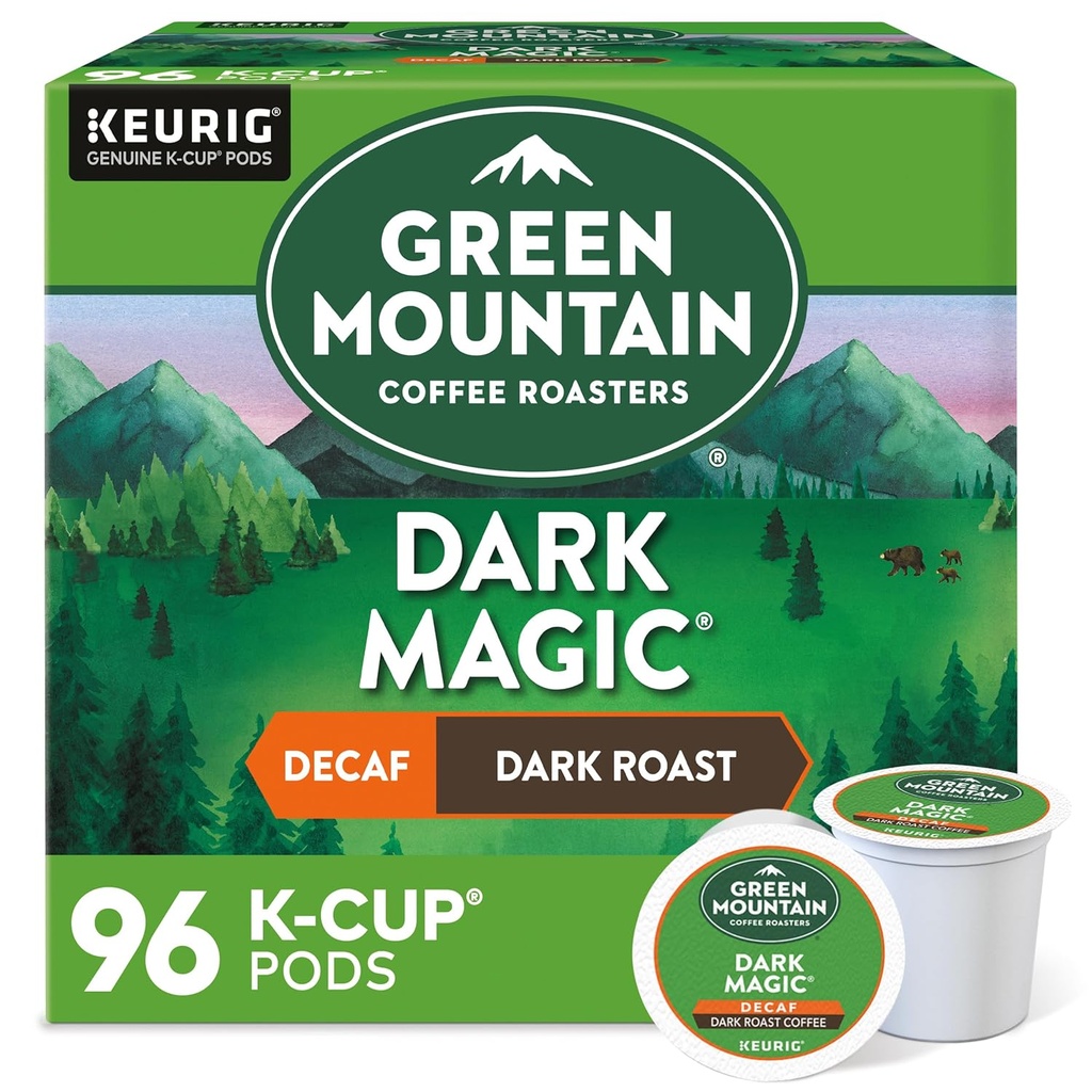 Green Mountain Coffee, Dark Magic Decaf, Single-Serve Keurig K-Cup Pods, Dark Roast, 96 Count (4 Boxes of 24 Pods)