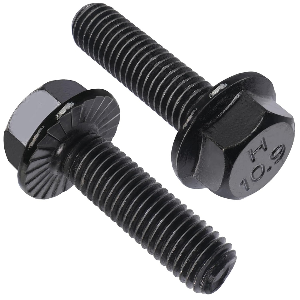 M6-1.0 x 20mm Flanged Hex Head Bolts,External Flange Hex Drive Screws,Class 10.9 Black Zinc Plated,Alloy Steel,Full Coarse Thread,Pump,Fix Car,DIY Project(49Pcs)