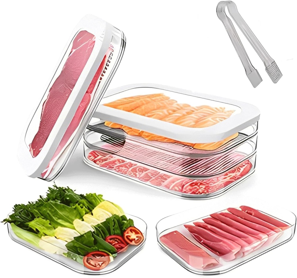 3 Layers Deli Meat Container for Fridge with Tong, stackable Lunch Meat Container for Refrigerator, Deli Containers with Lids for Refrigerator & Food Storage Boxes For Cold Cuts, Ham, Salami Storage
