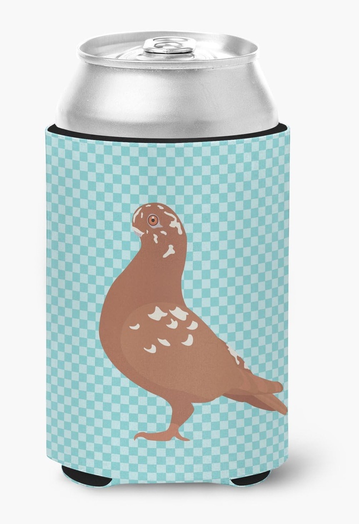 Caroline's Treasures BB8127CC African Owl Pigeon Blue Check Can or Bottle Hugger Cooler Washable Drink Sleeve Collapsible Beverage Insulated Holder, Can Hugger, Multicolor