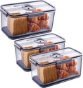 3Pcs Bread Box Bread Boxes for Kitchen Counter Airtight, Double Time Recording Bread Storage Container with Lid, 2 Bread Keeper for Homemade Bread, Toast, Bagel, Donut and Cookies, Grey