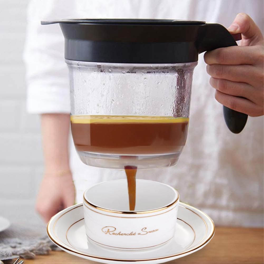 4-Cup Fat Separator Oil Separator With Bottom Release - Gravy Grease Separator for Cooking, Healthier Gravy, Soup, Easy Press Dispenser Oil Separator with Strainer