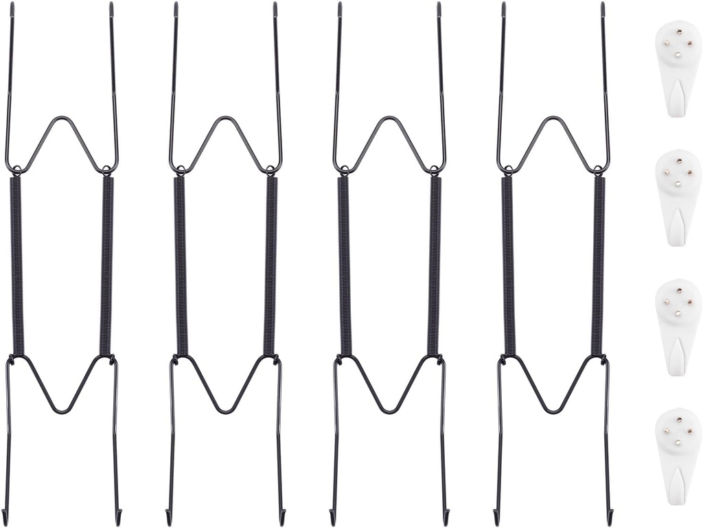 4 Pack Plate Hangers for The Wall, Suitable for 9-11 inch Art Plate, Stainless Steel Invisible Heavy Duty Wire Plate Holder with Wall Hooks, Plate Hangers for Displaying Plates, Platter, Dish, Black