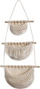 Hanging Fruit Basket 3 Tier, Handwoven Hanging Wall Basket for Kitchen Beige 1 10", 12", 13" x 31"