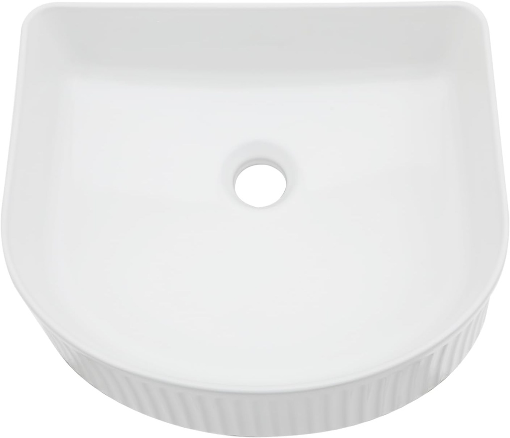 Lordear Vessel Sink U-Shaped 13 x 15 Inch White Ceramic Countertop Basin Modern Above Counter Bathroom Vanity Art Basin Glossy White